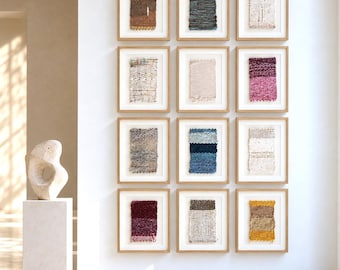 Set of 12 Framed Woven Wall Art | Handmade Textile Fiber Art | Boho Wall Decor | Natural Fiber Art | 3D Shadow Box Frames | Ready to Hang