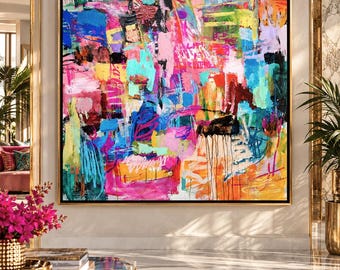 pop art original Abstract painting colorful acrylic and spray for living room   Oil Painting on Canvas by Jolina Anthony