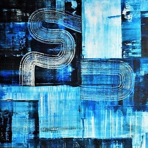 blau weiß abstrakte Malerei, schönes großes Gemälde bunte Originalgemälde interessante Ölgemälde , Jolina anthony abstrakte Kunst