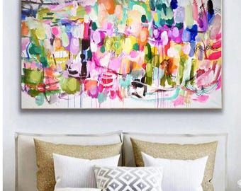 colorful original painting on canvas for living room for kitchen nice abstract artwork and large artwork canvas Hand painted  Jolina Anthony