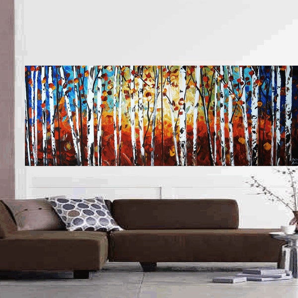 72"xxl large abstract birch garden original texture palette knife painting free shipping, from jolina anthony signet  express shipping