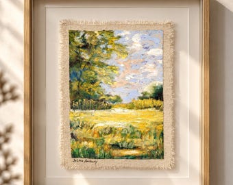 Hand Painted  textured Linen Wall Art, oil pastel Textile Artwork, Framed Fiber Art,  Mixed Media, One of a Kind