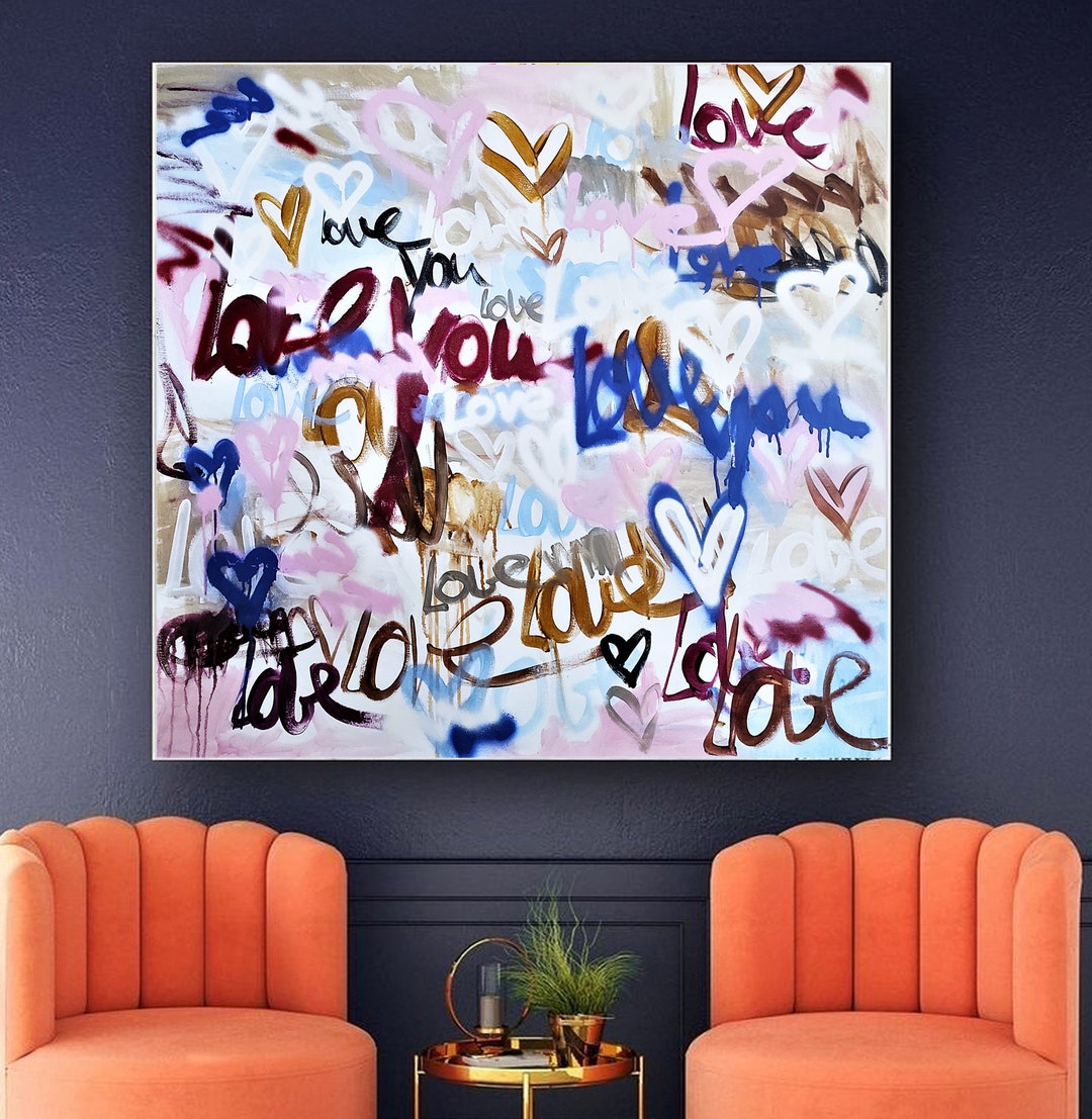 LOVE LOVE Painting on Canvas, Original Wall Art, Love Painting