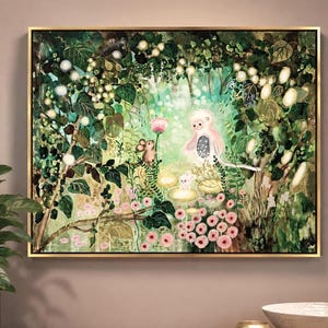Original nyckfull skogsmålning på 61x86 cm | Magisk skogsväggkonst | Fantasi-naturkonstverk | Klar att hängas | Unik