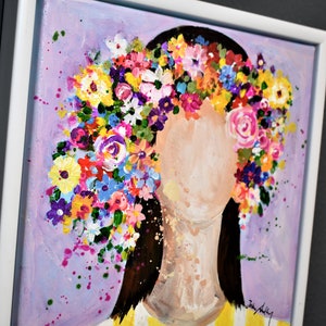 inramad målning blomma flicka akrylmålning av jolina anthony bild 4