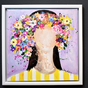 inramad målning blomma flicka akrylmålning av jolina anthony bild 1
