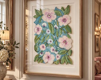 Hand Painted  oil pastel paper cut Wall Art,  Framed Fiber Art,  Jolina Anthony, One of a Kind