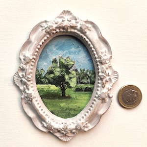 framed  tiny painting    nice landscape painting green  abstract painting  landscape  original