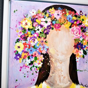 inramad målning blomma flicka akrylmålning av jolina anthony bild 2
