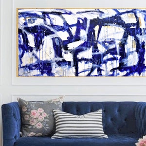 blue creme mixed  abstract painting colorful wall decor blue  original painting by  Jolina Anthony