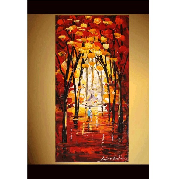 THE WALK  original impasto textured palette knife oil painting from jolina anthony 24" x12" x0,75" super fast shipping in 3 days in your home express shipping