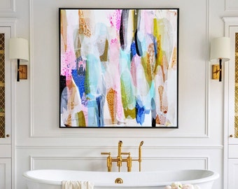 Large Colorful Abstract Painting, Original Art on Canvas (40x40)