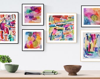 set of 6 original painting water color and drawing   wall decor  nice  abstract art  nice oil painting jolina anthony oil painting