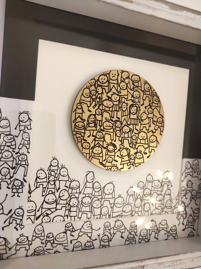 Inramad mässingsmetallplåtmålning, abstrakt människokonst bild 3