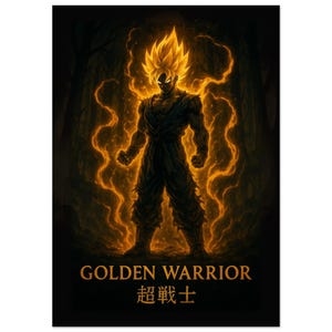 Poster della trasformazione di Golden Warrior: arte fantasy ispirata agli anime immagine 2