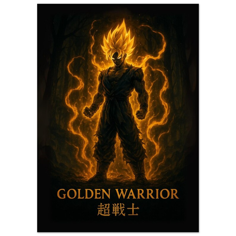 Poster della trasformazione di Golden Warrior: arte fantasy ispirata agli anime immagine 2
