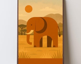 Elephant Safari Print: Majestic Animal Illustration, Semi-Glossy Poster