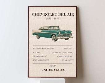 Poster di auto d'epoca, stampa artistica da parete di automobili classiche degli anni '50, illustrazione di berlina retrò, decorazione da garage