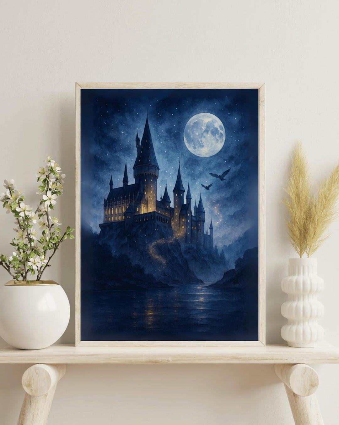 Moonlit Fantasy Castle Wall Art – Dark Enchanted Night Sky Print ...