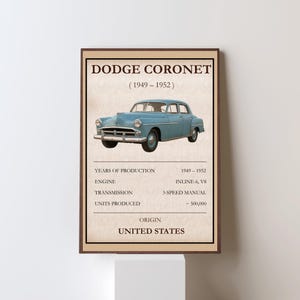 Vintage Dodge Coronet Poster: Classic Car Art Print
