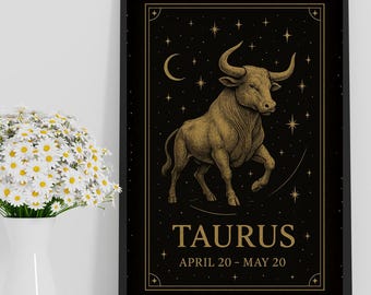 Taurus Zodiac Wall Art – Gold Celestial Taurus Print | Astrology Sign Poster | Horoscope Home Decor | Taurus Gift | Modern Zodiac Artwork