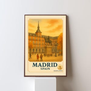 Madrid Wall Art Print | Plaza Mayor Illustration | Vintage Travel Poster | Spanish Home Decor | Madrid Gift