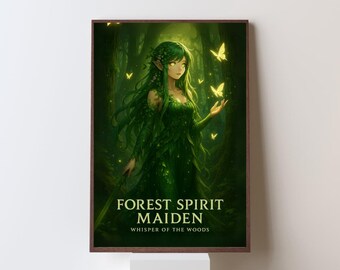Lámina artística Espíritu del Bosque: Doncella Elfa Encantada, Decoración de Fantasía Forestal