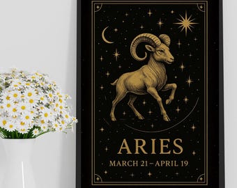 Lámina dorada del zodiaco Aries: Arte mural de astrología celestial