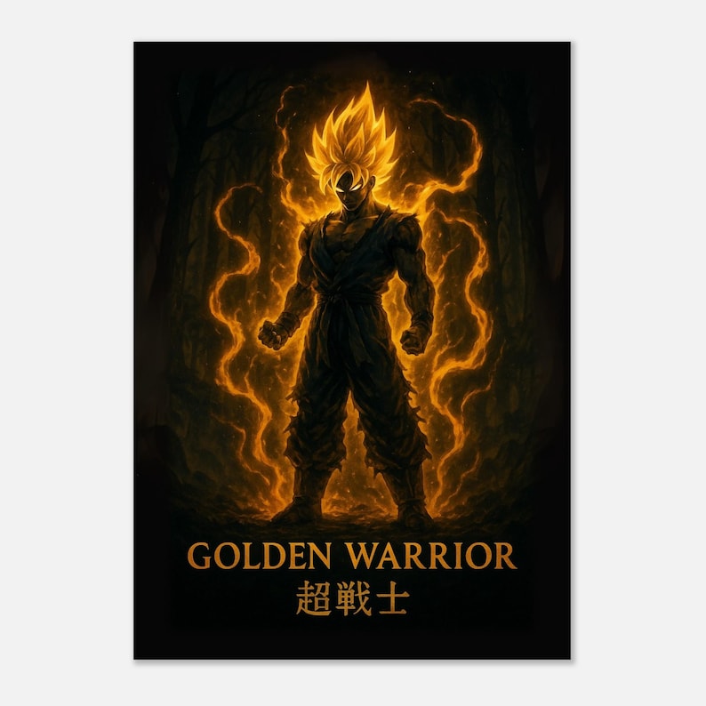 Poster della trasformazione di Golden Warrior: arte fantasy ispirata agli anime immagine 7