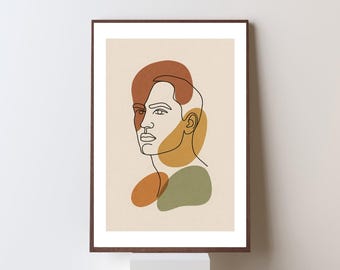Abstract Male Portrait Line Art Print: Modern Minimalist Home Decor