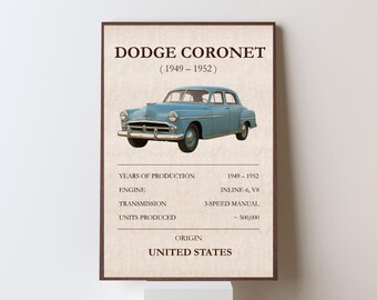 Vintage Car Poster, Classic Automobile Wall Art Print, Retro 1950s Sedan Illustration, Garage Decor