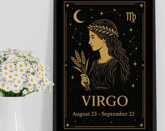 Gold Virgo Zodiac Print – Celestial Astrology Wall Art