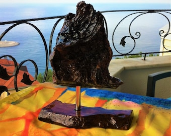 Handmade Driftwood Sculpture on Stand: Coastal Rustic Home Decor
