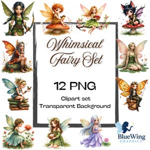 Whimsical Fairy Clipart Set – 12 PNG – Fantasy Fairies – Transparent Background