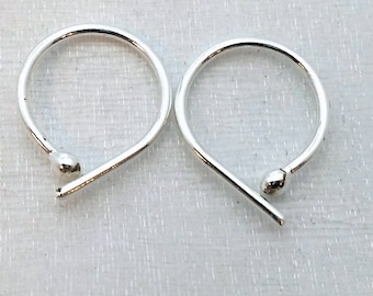 One pair Fine Silver Hoops. Sleeper hoops. second piercing hoops. 10mm. Retainer hoops. Pure Silver hoops. multiple piercing. child hoops.