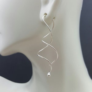 Twist in Earrings. Spiral earrings. Sterling Silver spirals. Argentium earrings. Corkscrew earrings. Modern earrings. Wire earrings