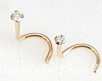 9k Gold Diamond Nose Stud: 2mm Screw Nose Jewelry