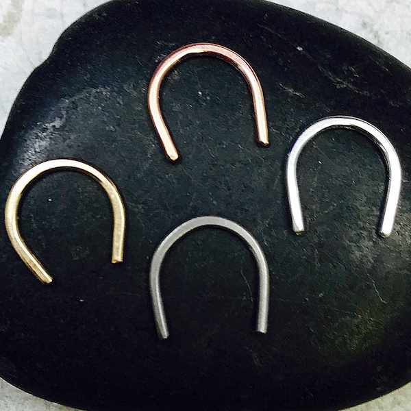 Septum retainer, hammered septum horseshoe, septum piercing, septum retainer 20g, Yellow Gold. Rose Gold. Sterling Silver. Titanium