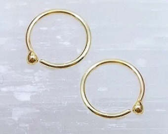 Solid 22k Gold ball end hoop. Solid gold nose ring. 18 gauge. 20 gauge. One ring. 22 gauge. Gold nose hoop. 22k gold jewelry.