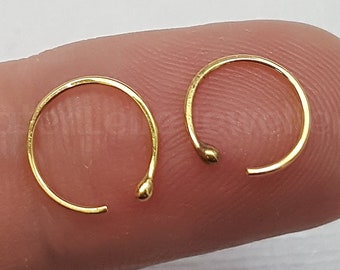 Solid 22k Gold nose ring. 22k or 24k solid gold hoop. Ball end hoop. One ring. Second hole ring. Solid gold ball nose ring. Gold Nose ring
