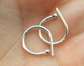 Tiny Sleeper hoops. Bud hoops. second piercing hoops. 10mm. Pure Silver hoops. multiple piercing. man hoops. Teardrop earrings