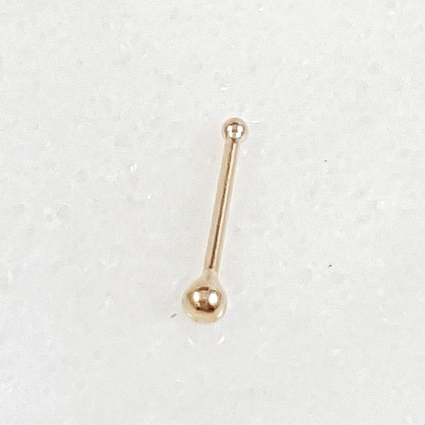 TINY 14k Gold ball nose stud. Read description. Solid 14k gold nose bone. Bone end nose stud. Solid gold nostril stud. Tiny ball piercing.