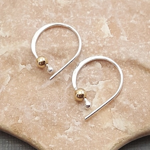 Tiny sleeper hoop earrings. Sterling silver Fine Silver. Silver and gold earrings. Tiny bead earrings. Gifts for her. One pair. Rose Gold