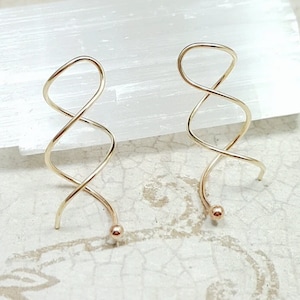 14k Gold Earrings. Twist in Earrings. Spiral earrings. Spin in earrings. Gold threader earrings. 10k gold earrings. 14k Modern earrings.