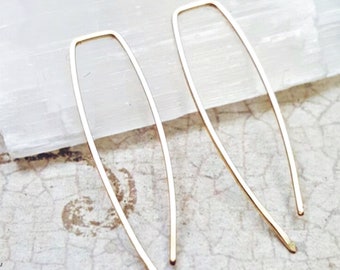 14k Gold Filled Linear Hoop Earrings, Modern Geometric Design