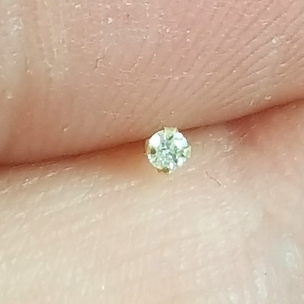 Tiny Genuine Diamond nose stud. Solid 9k gold nose stud. Bone end nose stud. 1.5 mm Diamond stud. 2 mm diamond stud. Read Description