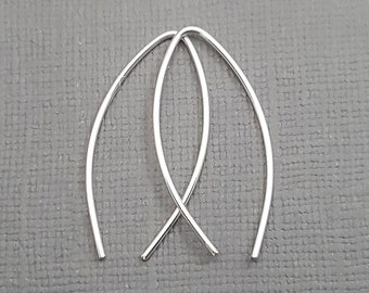 Fish Hoop earrings. Small sterling earrings. Fish earrings. silver leaf hoops. ribbon earrings. threader earrings. Tween jewelry. Minimalist