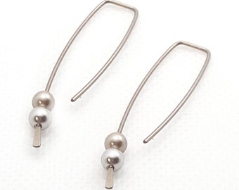 Niobium earrings. Modern niobium hoops. Minimalist earrings. Modern Geometric niobium hoops. Pearl earrings. Niobium jewelry. 1.75"
