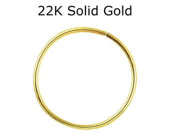 Solid 22k Gold hoop. Handmade. Solid gold nose ring. 18 gauge. 20 gauge. One ring. 22 gauge. Simple gold nose hoop. 22k gold jewelry.