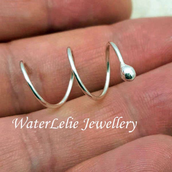 18g Silver triple piercing hoop. three hole earring. triple hole spiral. threader earring. side by side piercing hoop. triple helix